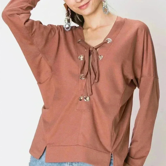 CASUAL LACE UP TOP - Picture 1 of 4